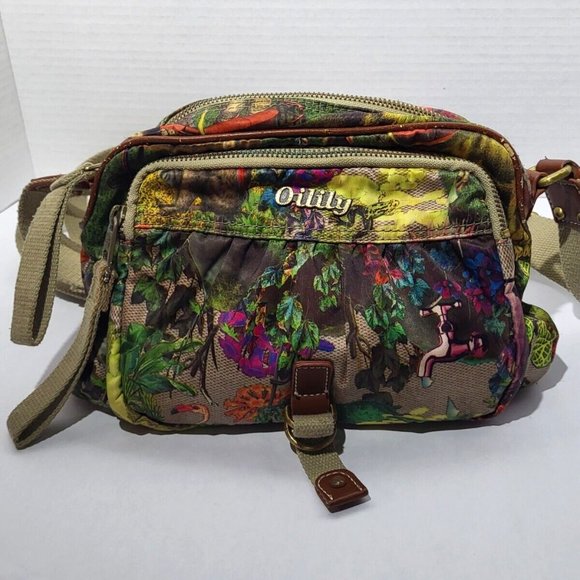 Oilily Handbags - OILILY Boho Tropical Floral Print Satin Crossbody Bag